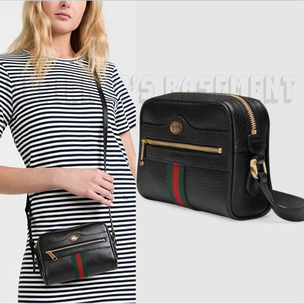 GUCCI mini Ophidia GG logo black textured Leather Camera cross-body bag NWT+ box